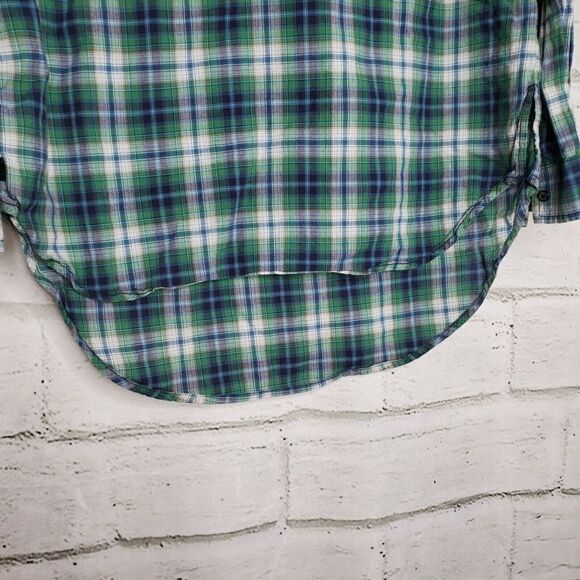 Treasure & Bond 1/2 Button Long Sleeve Plaid Shirt Green Womens Small Cotton - Picture 9 of 10